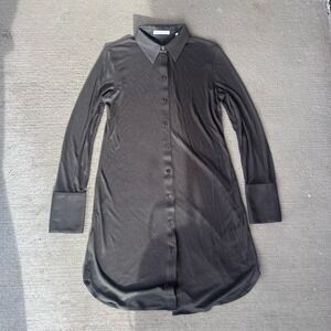 Helmut Lang Womens Ribbed Shirt Dress Graphite Gray Button Front Size M